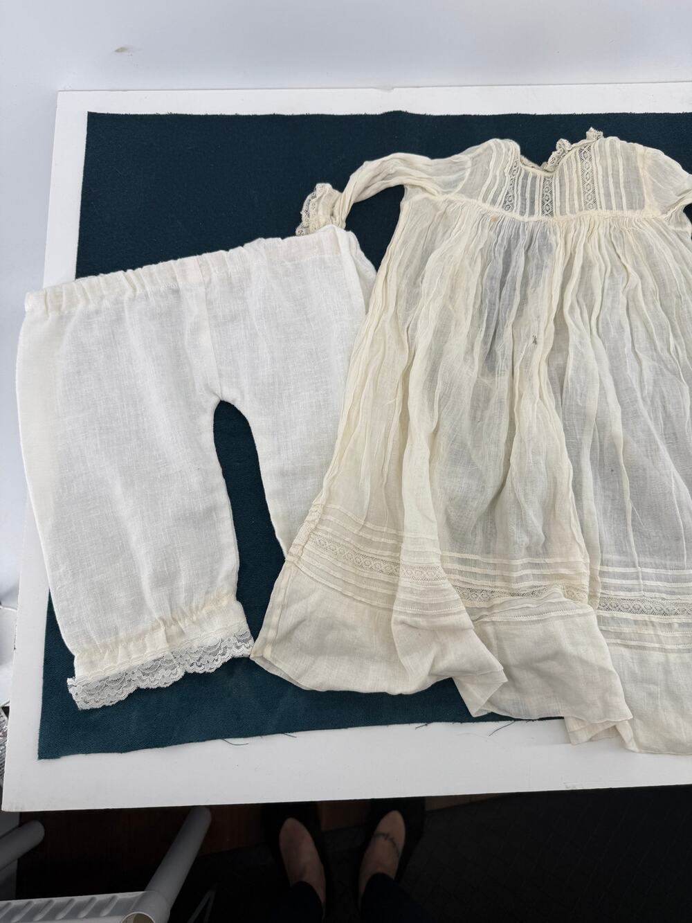 Antique Baby Doll Christening Gown Bloomers Cotton Gauze  Victorian Edwardian